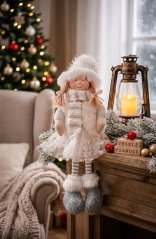 Decor de Crăciun MagicHome, Fetiță cu fustă cu buline, 33 cm