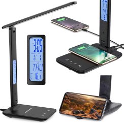 Led stolná lampa školské usb hodiny qi nabíjačka