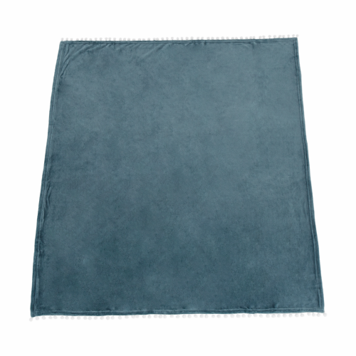 TEMPO-KONDELA AKRA, plišana deka s pomponima, čelično plava, 130x150 cm