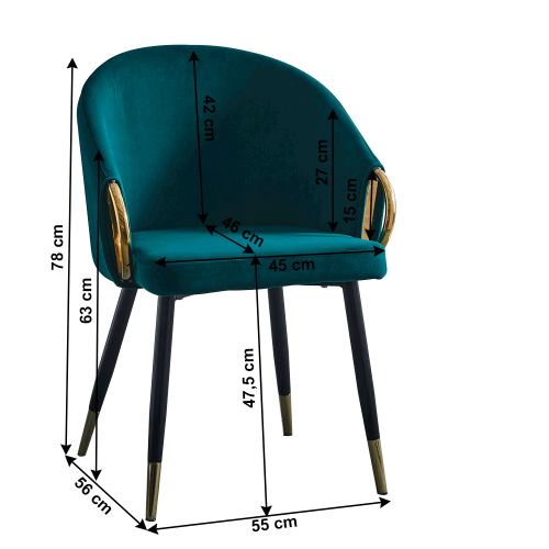 Designer-Sessel, smaragdgrüner Samtstoff/Gold-Chrom-Gold, DONKO
