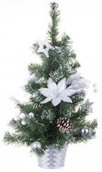 MagicHome božično drevo, okrašeno, srebrno, roža, 50 cm