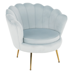 Fotelja u Art-deco stilu, sivo-plava Velvet tkanina/zlatna krom-zlatna, NOBLIN