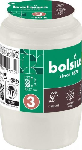 Wkład Bolsius, 50 h, 57x94 mm, do soboli, biały, olej