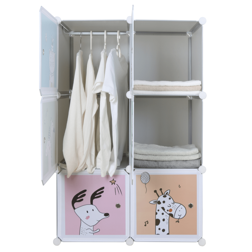 Modularer Kleiderschrank für Kinder, Grau/Kindermuster, BIARO - SALE