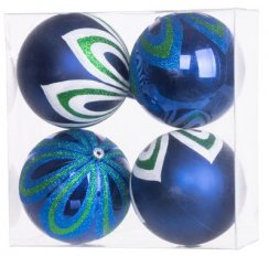Globuri MagicHome, 4 buc, albastre, cu decor, pentru brad, 10 cm