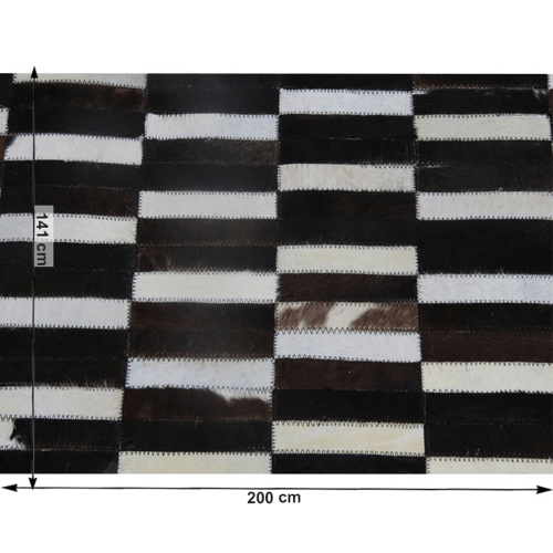 Luksuzni kožni tepih, smeđa/crna/bijela, patchwork, 141x200, KOŽA TIP 6
