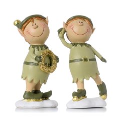 Figura škratka na drsalkah 6,5x6x14cm poliresin zelena mešanica