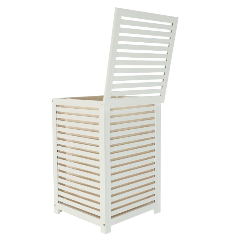 Wäschekorb, lackierter Bambus/weiß/beige, BASKET