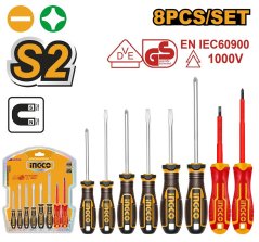 Csavarhúzó lapos + Phillips S2 készlet 8db INGCO Industrial