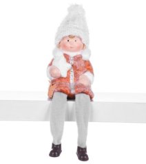 Figurka świąteczna MagicHome, Siedzący chłopiec, terakota, 7,2x6,7x12 cm - WYPRZEDAŻ