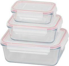 MagicHome befőttesüveg, 3 darabos készlet, üveg, szögletes, fedővel, 400/900/1900 ml