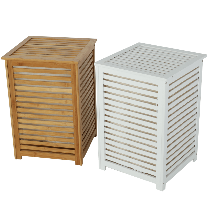 Wäschekorb, lackierter Bambus/weiß/beige, BASKET