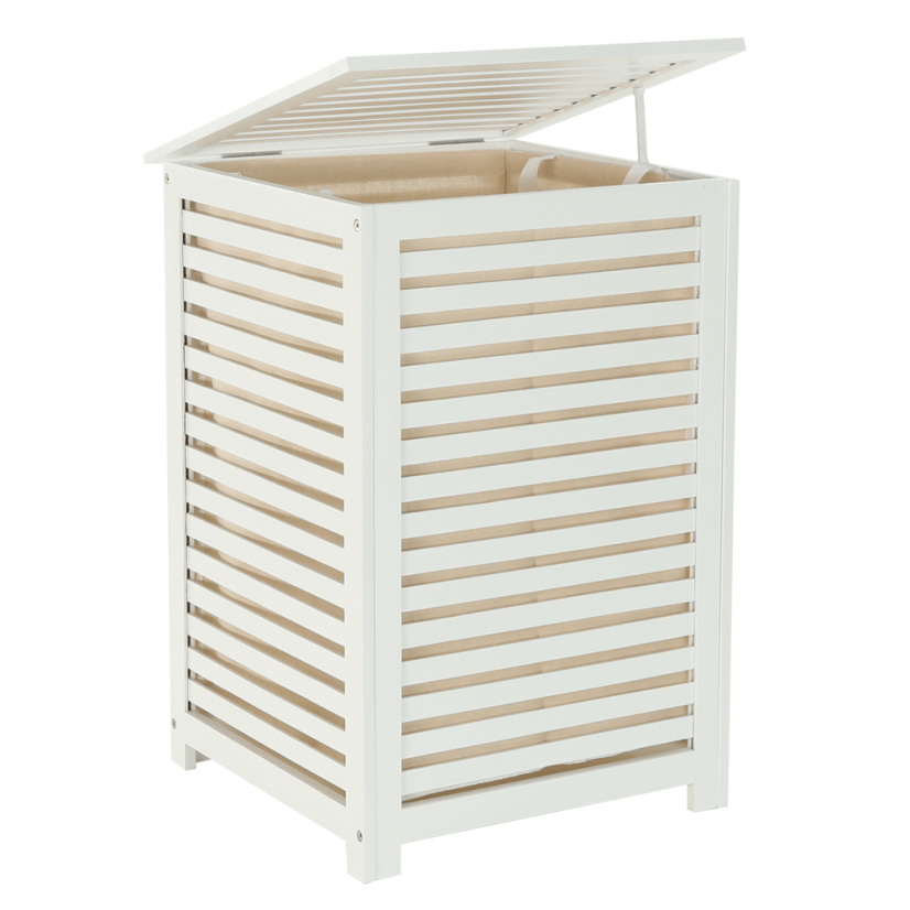 Wäschekorb, lackierter Bambus/weiß/beige, BASKET
