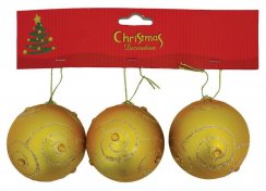 Globuri de Crăciun MagicHome, 3 buc, aurii cu sclipici, 6 cm
