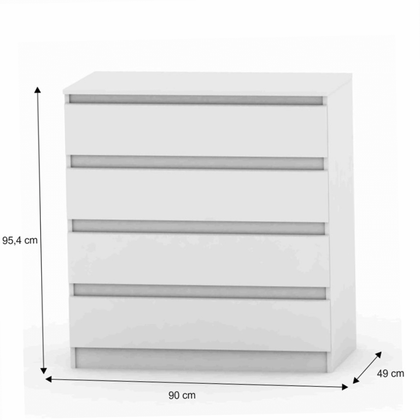 Komoda s 4 ladice, bijela, HANY NEW 004