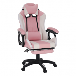 Uredska/gaming stolica s RGB LED pozadinskim osvjetljenjem, roza/bijela, JOVELA