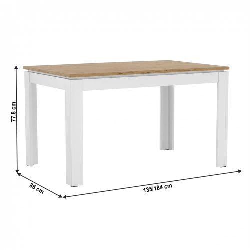 Rozkládací stůl, bílá/dub wotan 135-184x86 cm, VILGO