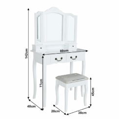 Toaletna mizica s stolčkom, bela/srebrna, REGINA NOVO