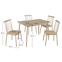 Jídelní set 1+4, přírodní/vzor buk, SENDO