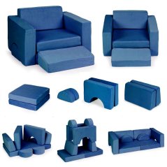 Moduláris, összecsukható, 8 puha párnával ellátott DIY gyermekfotel – kék ECOTOYS