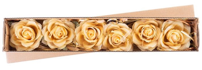 Flower MagicHome, trandafir, auriu, tulpină, dimensiune flori: 10 cm, lungime flori: 18 cm, bal. 6 buc