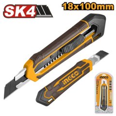 Nóż łamany INGCO 18 mm z przyciskiem, ergonomiczny korpus, 1 ostrze