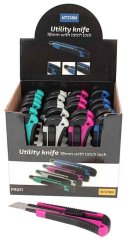 Brechmesser-Set 18 mm im Verkaufskarton, 24-tlg., mit Knopf, 4 Farben, XL-TOOLS