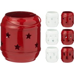 Lampáš svietnik na čajovú sviečku 11x9x13 cm kov/sklo červený/biely mix