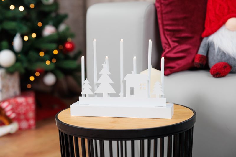 MagicHome Weihnachtskerzenhalter, 8 LED warmweiß, 2xAA, MDF, innen, 24x5,5x18 cm
