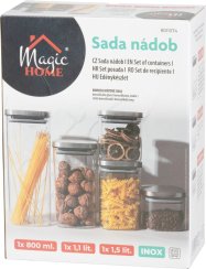 Pojemniki MagicHome, zestaw 3 szt., 800/1100/1500 ml, szkło, z pokrywką ze stali nierdzewnej
