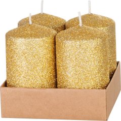 Kerze MagicHome Weihnachten, 4,8x8 cm, zylindrisch, Packung. 4 Stück, golden, mit Glitzer, Advent