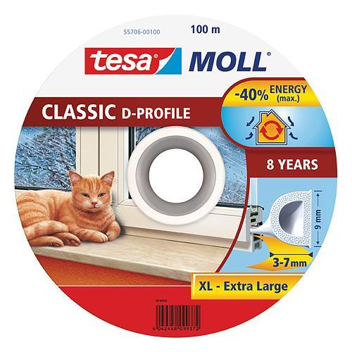 Dichtung tesamoll® Profil D, 9 mm, weiß, L-100 m, für Fenster und Türen