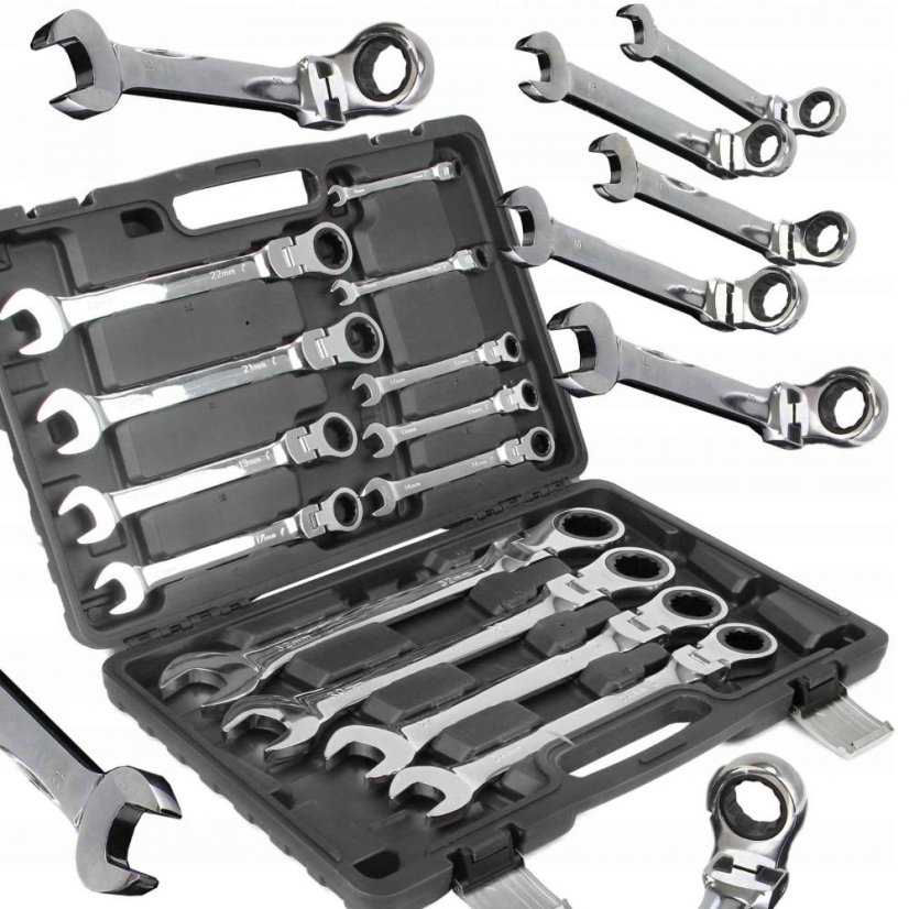Ratschenschlüsselsatz mit Gelenk, 13-teilig, 8 - 32 mm im Koffer, MAR-POL