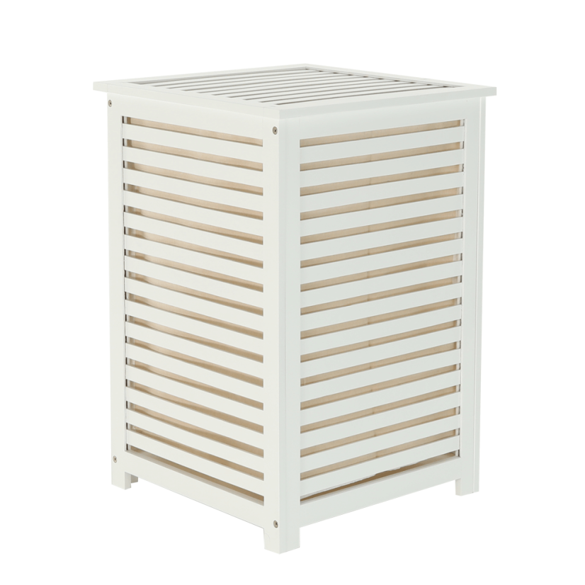 Wäschekorb, lackierter Bambus/weiß/beige, BASKET