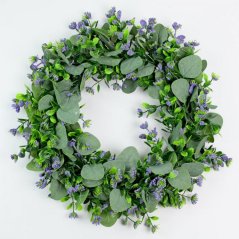 Veniec jarný eukalyptus+fialový kvet 46 cm (akce)