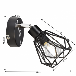 Zidna lampa, crna/metal, OKIRA TIP 2