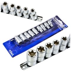 1/2" TORX dugókulcs készlet, 10 db E10 - E24 rúdra szerelve, GEKO
