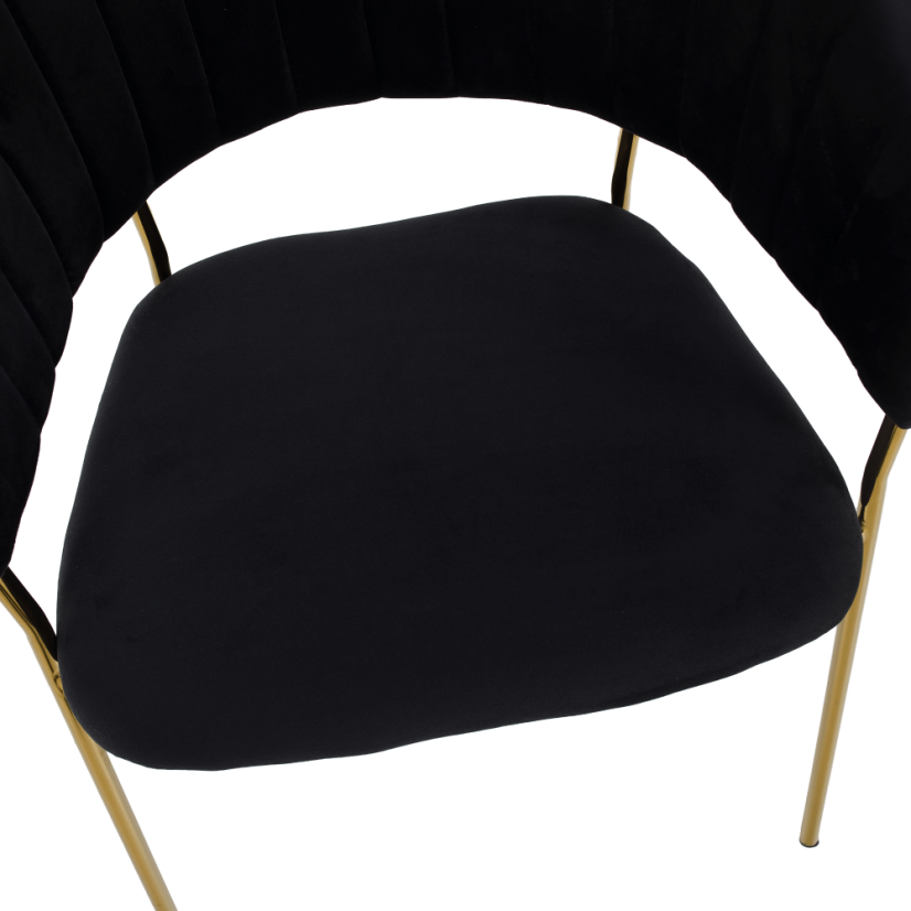 Designer-Esszimmerstuhl, schwarzer Samtstoff/Gold-Chrom-Gold, DASMIN TYP 1