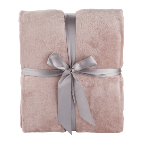 TEMPO-KONDELA LUANG, plišana deka s pomponima, puder roza, 150x200 cm