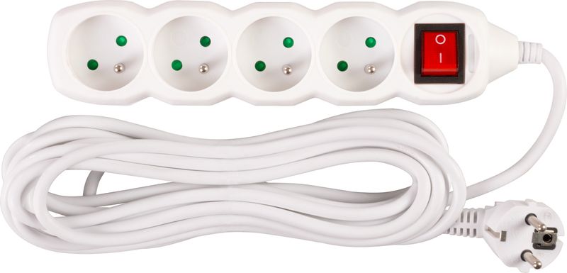 Kábel DG-F804BK L-5 m, hosszabbító, fehér, 4x aljzat + kapcsoló