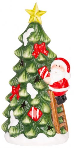 Božični okras MagicHome, Drevo z Božičkom, LED, terakota, 11x8,7x21,8 cm