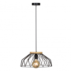 Lampă suspendată, negru/natural, lemn/metal, TREX TIP 2