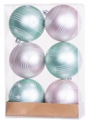 MagicHome karácsonyi labdák, 6 db, zöld-rózsaszín, matt, díszítéssel, karácsonyfára, 8 cm