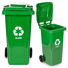 120 literes hulladékgyűjtő konténer zöld üveggel és kerekekkel